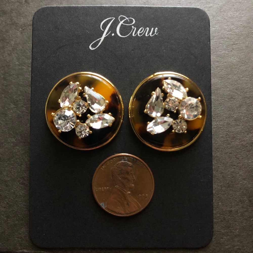 NWT J. Crew Crystal tortoise disc stud earrings - Picture 4 of 6